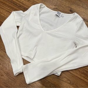 White Princess Polly Long Sleeve V Neck Crop Top